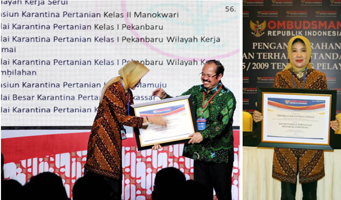 Kementan Raih Predikat Kepatuhan Pelayanan 2016 dari Ombudsman RI